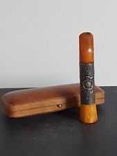 Anitke Bernstein Zigarettenspitze Silber Lutz & Weiß Pforzheim Leder Etui 1900