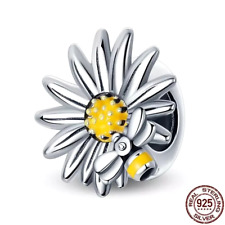Sterlingsilber 925 Anhänger Gänseblümchen m Biene Charm Blume Blüte f Armband #8
