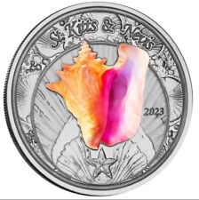 Eastern Caribbean 1 Oz Silbermünze 2023, St. Kitts and Nevis Color EC8 Muschel