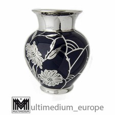 50er Jahre Thomas Porzellan Silver Overlay Vase Silber Blau