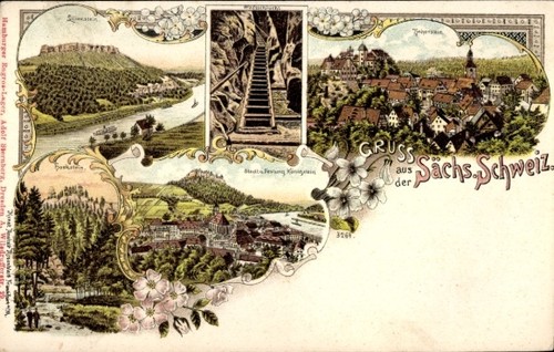 Litho königstein der elbe - königstein, an