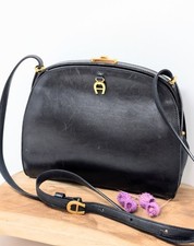 Vintage Aigner Schultertasche, Crossbody – Schwarz – Echtleder – Made in Italy –