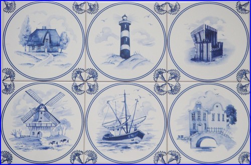 Fliesen delfter art 6er set - delfter, art,6er