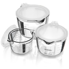 Arendo Messbecher Glas-Set 250ml+500ml+1L Borosilikat Messskala Schwarz