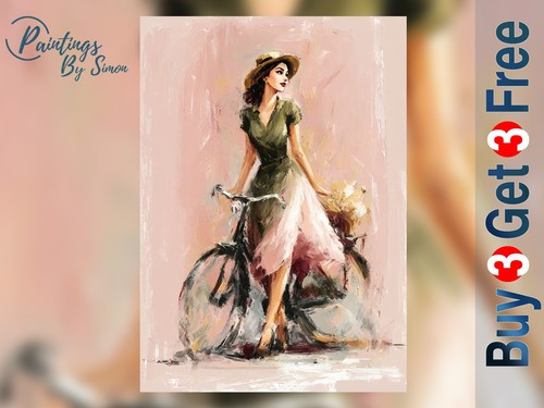 Frau mit fahrrad druck - fahrrad,