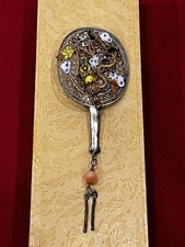 Antike China Brosche Asiatika Silber Emaille Schmuck 9x3cm