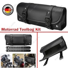 Motorrad Toolbag Werkzeug Leder Lenker Rolle Harley Chopper Tasche Schwarz DE