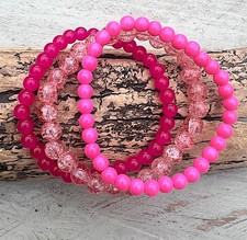 3-teiliges Armband Set Perlenarmband Hippie Surfer Glas,  pink, rosa, 19cm NEU