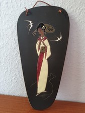 Wandkeramik "Geisha" 50er Original nierenförmiges Wandbild Japan Handarbeit