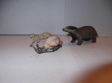 Elastolin Hausser, 3 Masse Tiere, Dachs, Wiesel & Schnecke - 1960er/ 70er Jahre.