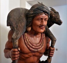 Holzfigur Indianer Holz-Statue Deko Figur handgeschnitzt Indonesien Rarität 2m