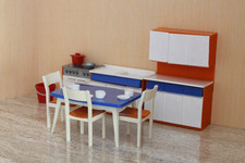 Kleine Küche Möbel für Puppenhaus Puppenstube Vero DDR weiß orange