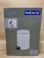 WENKO Tret LEMAN Weiß 12 L Abfall Müll Eimer mit Absenkautomatik B-Ware 