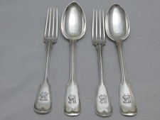 BESTECK 2 GABELN + 2 ESSLÖFFEL SILBER 800-ER 1900 MONOGRAM „ MB“