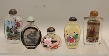 5 x kleine Snuffbottle Glas mit asiatischen Motiven - S6