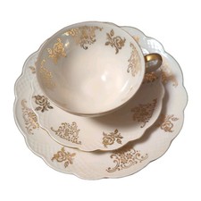 Dreiteiliges Porzellanset mit Goldrand Zeh Scherzer Bavaria