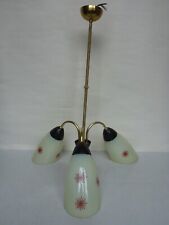 alte Decken Hänge Tüten Lampe  50er 60er Jahre 3 Arme Glas Schirme rockabilly