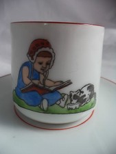 Porzellanmanufaktur Lettin Heinrich Baensch Mokkagedeck um 1905 Kind mit Katze 