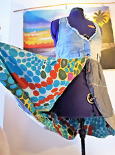 DESIGUAL Hippie JEANS 2in1 Bustier Weste Ethno Kleid PATCHWORK Bubbles BUNT 40 L