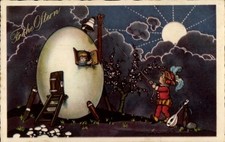 Ak Glückwunsch Ostern, Haus in Osterei-Form, Kinder - 4521922