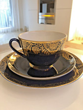 Lomonosov Porzellan Tee- Kaffee-Gedeck Kobalt Gold 3-Teilig.Hand decorated.