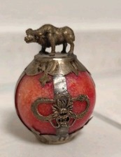 Alt chinesisches Sternzeichen Büffel rote Jade Stein Antik China