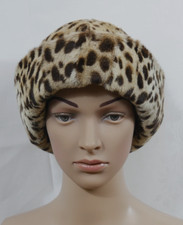 100% ECHTER PELZ Luxus Mütze Hut Elegant Edel Weich Leoparden Look Natur TOP!