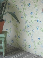 Blumenranken-TAPETE 53 x30 cm,blau grün Ranken auf hellcreme,Puppenstube 