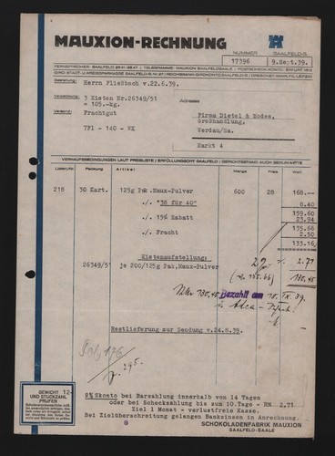 Saalfeld saale rechnung - saalfeld/saale,, 1939