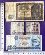 DDR Notenbank 1955 20 Mark Austauschnote + Staatsbank 1964 5 + 100 Mark Erh V-