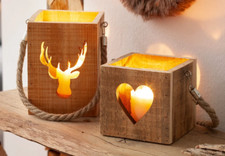Holz Laterne Windlicht Hirsch