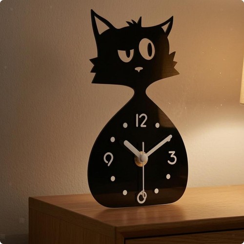 Schwarze katzenuhr stilisiert - katzenuhr,