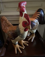 Hahn & Henne ❤️ Deko-Figuren Pappmaché Handarbeit Höhe 40 / 49 cm Bunt Landhaus