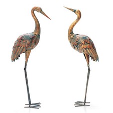 2 TLG. Gartenfigur Flamingo-Skulptur/Kranichskulpturen Vogel Metall Gartenstatue