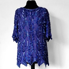 TRUE VINTAGE 70er FRANK USHER BLOUSE 100% Seide Bluse Boho Perlen Pailletten L