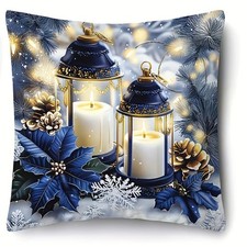 Kissenhülle Weihnachten Blau Gold Santa Schneemann Sofa Kissenbezug