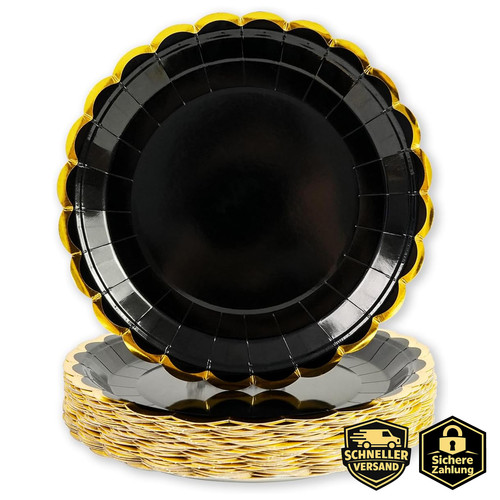 Pappteller schwarz gold 18cm - pappteller,