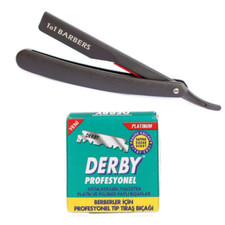 Professionelles Barber Rasiermesser + 100 Derby Professional Klingen Rasierset