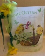 Windlicht, Tischlicht, Serviettentechnik, Motiv Osterküken im Korb  Osterspruch