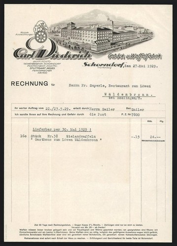 Rechnung schorndorf 1929 - schorndorf, 1929,