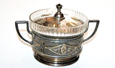 Deckel-Dose Kaviar versilbert Glaseinsatz JUGENDSTIL Zuckerdose defekt 540 Gramm