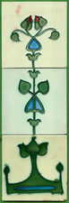 3x Jugendstil Fliese Bild, 3x Art Nouveau Tile Tegel Johnson, floral tubelined