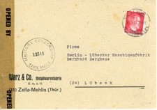 Michel Nr. 827 auf Brief, Überroller Zella Mehlis 31.3.1945, Zensur - 10957009