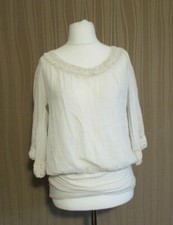 180 494 BRAEZ Damen Bluse Gr. M creme Häkelbund raffinierter Rücken Dehnbund