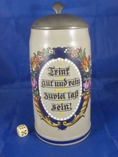 Alter Bierkrug Maßkrug mit Spruch um 1900 1L. emailliert ZD selten