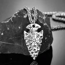 Halskette mit Kompass Anhänger Vegvisir Edelstahl Silber Herren Wikinger  Kette