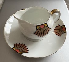 Art Déco Kanne Teller Porzellan Böhmen antik  Goldrand Victoria Jakobsmuschel