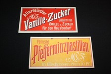 Vanille-Zucker / Pfefferminzpastillen - 2 Pappschilder im Set - D vor 1930