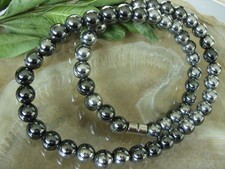 8 mm Bicolor Edelstahl Silber Hämatit Magnet Halskette 45 cm m.Magnetverschluss