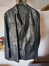 Alte schwarze Echtleder Mantel 